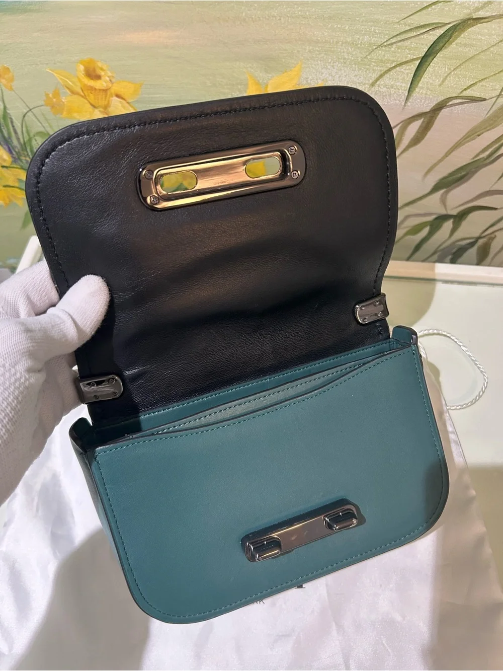 Coach Swagger 20 Dark Turquoise Leather Crossbody/Shoulder Gunmetal Chain